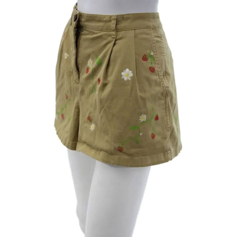 J Crew Women Chino Shorts Beige Floral Cotton Strawberry Size 10